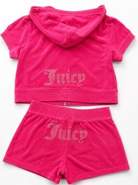 Juicy Couture Pink Rhinestone Logo Hooded Short Set